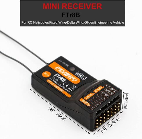 Flysky FTr8B 2.4GHz Remote Control Receiver Dual Antenna, 8CH PWM/PPM/i.Bus/S.Bus Output Compatible AFHDS 3 RF Modules for PL18 NB4 NB4 Lite Transmitter RC Glider Vehicles in Saudi Arabia