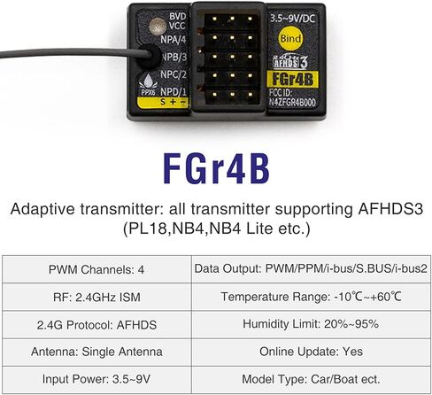flysky fgr4b 4ch afhds 3 مستقبل لقارب سيارة RC 2.4 جيجا هرتز pwm/ppm/i-bus/s.bus/i-bus2 إخراج fs pl18 nb4 lite nb4 transmitter in Saudi Arabia