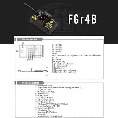 flysky fgr4b 4ch afhds 3 مستقبل لقارب سيارة RC 2.4 جيجا هرتز pwm/ppm/i-bus/s.bus/i-bus2 إخراج fs pl18 nb4 lite nb4 transmitter in Saudi Arabia
