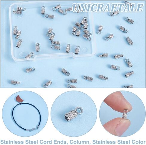 UniCraftale حوالي 30pcs سلك الفولاذ المقاوم للصدأ من الأطراف الطرفية العمود نهاية 2 مم عمود القطر الداخلي المخروطي الأطراف السلك من الجلد جعل أغطية نهاية سلك نهاية لقلد سوار قلادات in Saudi Arabia