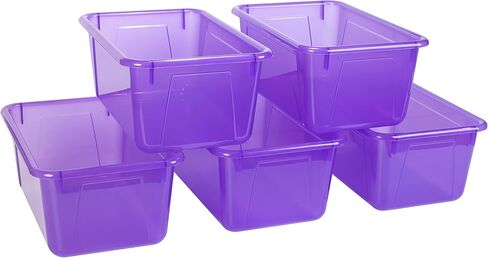 Storex Small Cubby Bins – Plastic Storage Containers for Classroom with Non-Snap Lid, 12.2 x 7.8 x 5.1 inches, Tint Orange, 5-Pack (62485U05C) in Saudi Arabia