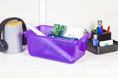 Storex Small Cubby Bins – Plastic Storage Containers for Classroom with Non-Snap Lid, 12.2 x 7.8 x 5.1 inches, Tint Orange, 5-Pack (62485U05C) in Saudi Arabia