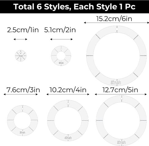 6pcs قوالب خياطة اللحف الدائرة أكريليك مع حلقات الموثق ، 1/2/3/4/5/5/6 بوصة القطرات الإستنسل ، خياطة الإستنسل لحاف لرقصات DIY DIY Decoration Scrapbooking in Saudi Arabia
