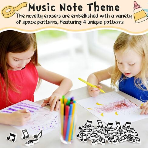 TAOBARY 48 PCS MUSIC MINI ERASER for Bulk Novelty Musical Note Pencil Rubber Eraser 3D Music Music Filler for Studet in Kuwait