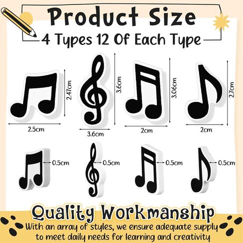 TAOBARY 48 PCS MUSIC MINI ERASER for Bulk Novelty Musical Note Pencil Rubber Eraser 3D Music Music Filler for Studet in Kuwait