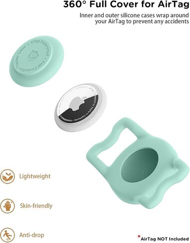 IP68 Waterpoof Dog Airtag Holder, Stretchy Silicone Full Body Covered Apple Air Tag Holder for Dog Cat Collar Fit All Width Collar (Green, 1 Pack) in Kuwait