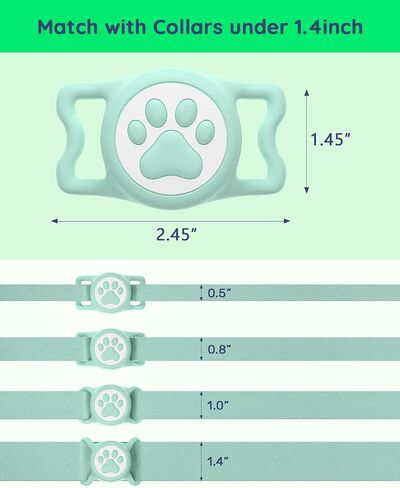 IP68 Waterpoof Dog Airtag Holder, Stretchy Silicone Full Body Covered Apple Air Tag Holder for Dog Cat Collar Fit All Width Collar (Green, 1 Pack) in Kuwait