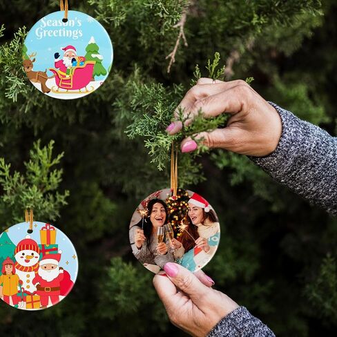 Sublimation Ceramic Ornaments Blanks with Gold String White Round Ornament Decorations Xmas Tree Gift for Heat Press Printing Crafts 12Pcs in Kuwait