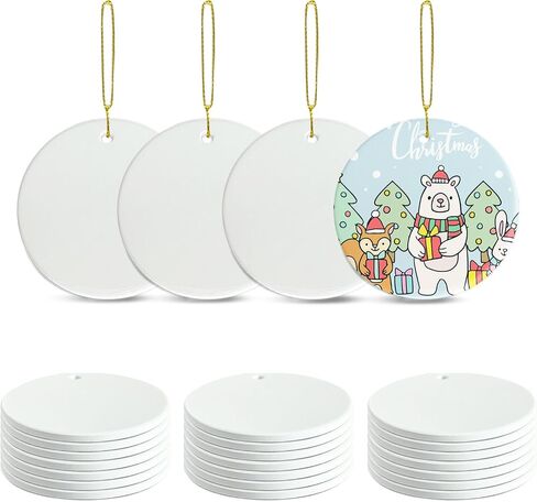 UJL Sublimation Round Ornament Blanks Sublimation White Ornaments Bulk for Heat Press Printing DIY Christmas Tree Decor 25Pcs in Kuwait