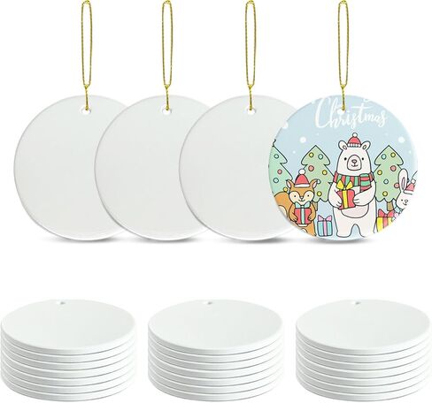 UJL Sublimation Round Ornament Blanks Sublimation White Ornaments Bulk for Heat Press Printing DIY Christmas Tree Decor 25Pcs in Kuwait