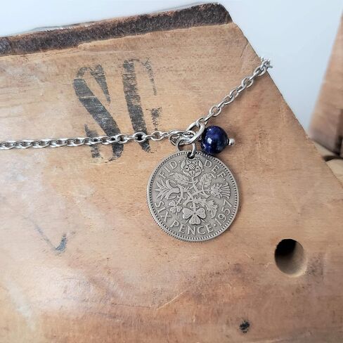 Coinageart Sixpence Coin Anklet British Sixpence مع Lapis Lazuli Gemstone على سلسلة من الفولاذ المقاوم للصدأ الرائع - Womens Anklet 1000 in Saudi Arabia