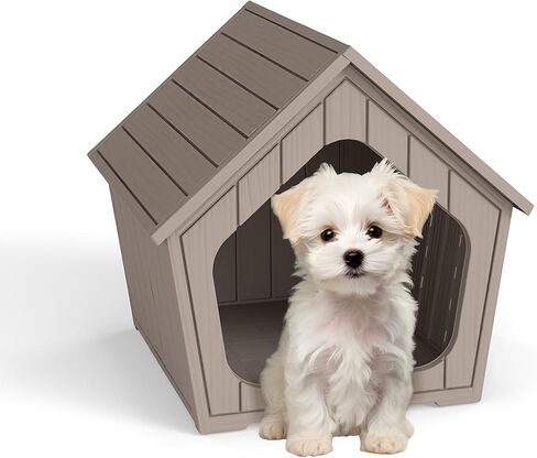 Vixzen Dog House في الهواء الطلق مقاوم للماء ، راتنج صغير منزل مع تصميم مقاوم للطقس لاستخدام سرير الكلاب في الهواء الطلق - مثالي للحيوانات الأليفة الصغيرة إلى المتوسطة in Kuwait