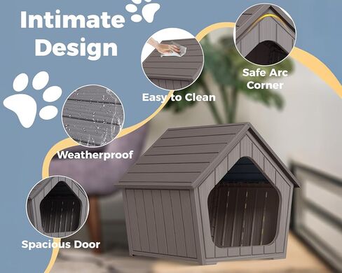 Vixzen Dog House في الهواء الطلق مقاوم للماء ، راتنج صغير منزل مع تصميم مقاوم للطقس لاستخدام سرير الكلاب في الهواء الطلق - مثالي للحيوانات الأليفة الصغيرة إلى المتوسطة in Kuwait