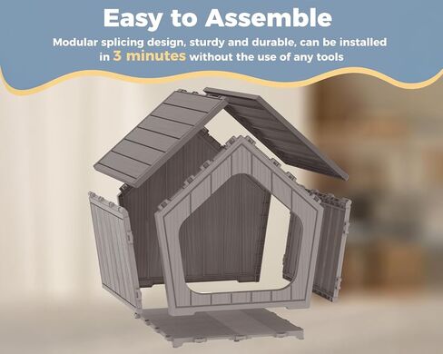 Vixzen Dog House في الهواء الطلق مقاوم للماء ، راتنج صغير منزل مع تصميم مقاوم للطقس لاستخدام سرير الكلاب في الهواء الطلق - مثالي للحيوانات الأليفة الصغيرة إلى المتوسطة in Kuwait