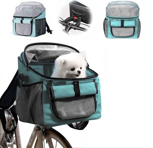 Dog Bike Basket with Side Pocket, Mesh Windows & Zip Cover, Bike Pet Carrier for Small Dogs & Medium Cats, 3 s Assemble, One-Button Remove, Convertible Backpack/Car Seat/Shoulder Bag, Max 11lbs (Blue) in Saudi Arabia