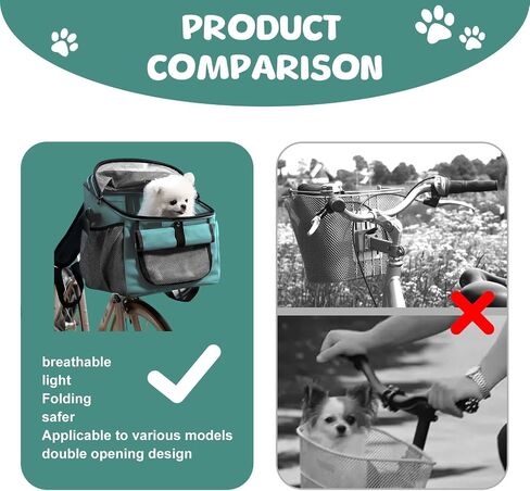 Dog Bike Basket with Side Pocket, Mesh Windows & Zip Cover, Bike Pet Carrier for Small Dogs & Medium Cats, 3 s Assemble, One-Button Remove, Convertible Backpack/Car Seat/Shoulder Bag, Max 11lbs (Blue) in Saudi Arabia