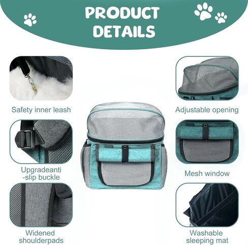 Dog Bike Basket with Side Pocket, Mesh Windows & Zip Cover, Bike Pet Carrier for Small Dogs & Medium Cats, 3 s Assemble, One-Button Remove, Convertible Backpack/Car Seat/Shoulder Bag, Max 11lbs (Blue) in Saudi Arabia