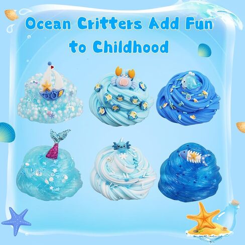 6-Pack Slime Kit for Kids, Soft Butter Slime, Stretchy, Non-Sticky Clear Slime Kit for Kids, Birthday Gift & Slime Party Favors for Toddlers Age 3-5 (Blue) in Saudi Arabia
