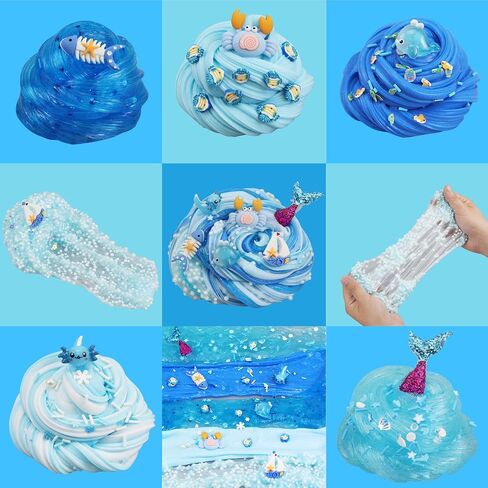 6-Pack Slime Kit for Kids, Soft Butter Slime, Stretchy, Non-Sticky Clear Slime Kit for Kids, Birthday Gift & Slime Party Favors for Toddlers Age 3-5 (Blue) in Saudi Arabia