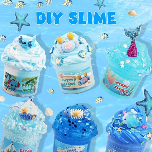 6-Pack Slime Kit for Kids, Soft Butter Slime, Stretchy, Non-Sticky Clear Slime Kit for Kids, Birthday Gift & Slime Party Favors for Toddlers Age 3-5 (Blue) in Saudi Arabia