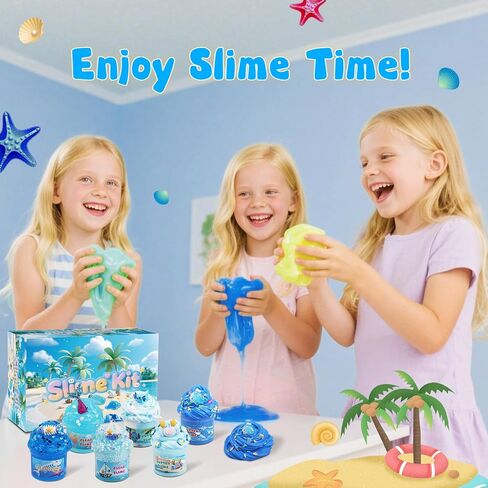 6-Pack Slime Kit for Kids, Soft Butter Slime, Stretchy, Non-Sticky Clear Slime Kit for Kids, Birthday Gift & Slime Party Favors for Toddlers Age 3-5 (Blue) in Saudi Arabia
