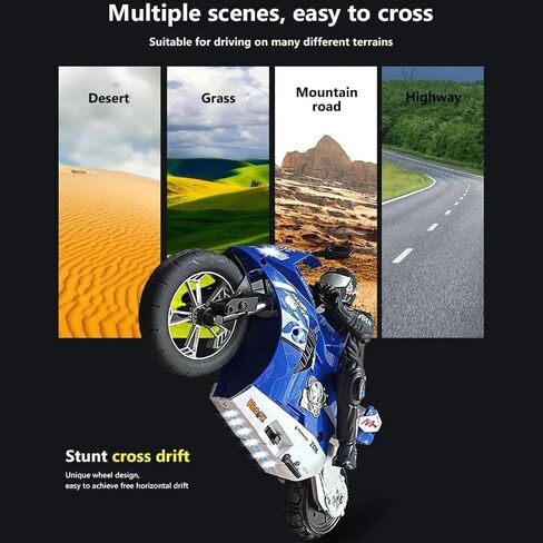 1/6 RC STUNT HC-208 Motorcycle Model 2.4GHz Spcing للسيارة التي يتحكم فيها الراديو البالغ (Blue-HC-208) in Kuwait