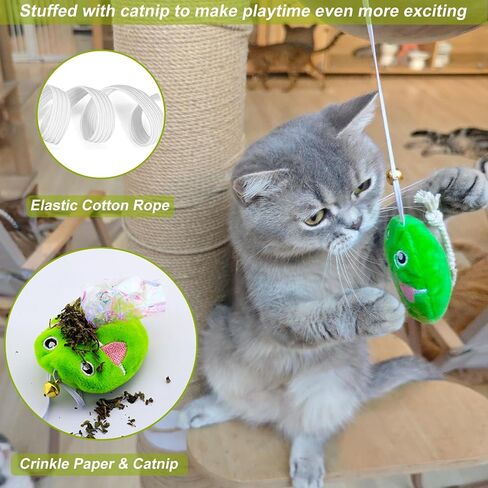 عصا لعبة Cat التفاعلية مع الماوس Catnip ، سلسلة قوس قزح Cat teaser للقطط البالغة الداخلية بالملل والقطط (8 عبوات) in Kuwait
