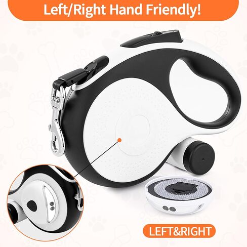 مقود الكلب القابل للسحب مع ضوء LED USB قابلة لإعادة الشحن ، و 16 قدمًا من الكلب الشاق مع حامل أكياس أنبوب وكابل فولاذي ، مقود للكلاب الكبيرة المتوسطة ، البيضاء in Kuwait
