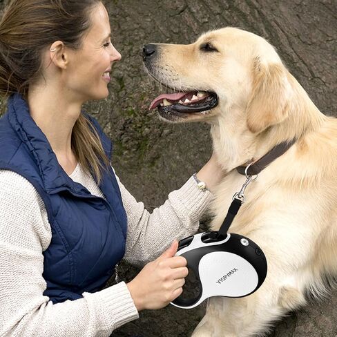 26Ft Retractable Dog Leash - for Dog Up to 110lbs, Tangle Free Walking Leash with Chew Proof Cable | LED Light | Dispenser | Poop Bags, Quick Lock Braking & Non-Slip Handle (White) in Saudi Arabia