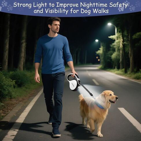 26Ft Retractable Dog Leash - for Dog Up to 110lbs, Tangle Free Walking Leash with Chew Proof Cable | LED Light | Dispenser | Poop Bags, Quick Lock Braking & Non-Slip Handle (White) in Saudi Arabia