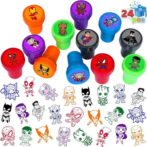 24 PCS Superhero طوابع ، لوازم حفلات عيد ميلاد خارقة ، و Goody Bag Treat Bag Stuff for Superhero Birthday Party Gifts in Kuwait