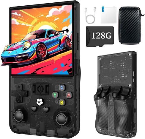 R36MAX Retro Game Console (R36S New Upgrade) - 4K HD 4.0" IPS Screen, 128GB Preloaded 22,000+ Retro Games, Open-Source Linux System, 4000mAh Rechargeable, Portable Video Games (Black 128G) in Kuwait