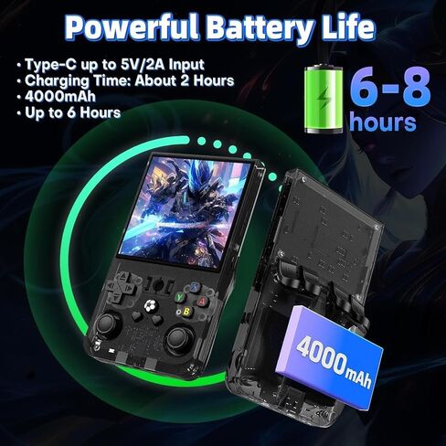 R36MAX Retro Game Console (R36S New Upgrade) - 4K HD 4.0" IPS Screen, 128GB Preloaded 22,000+ Retro Games, Open-Source Linux System, 4000mAh Rechargeable, Portable Video Games (Black 128G) in Saudi Arabia
