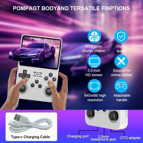R36S Console Handheld Game Console ، 3.5 "شاشة IPS Retro Game Emulator مع نظام مفتوح المصدر ، مشغل ألعاب الفيديو المحمولة مع بنيت في أكثر من 3000 لعبة ، بطاقة TF 64 جيجابايت ، هدية للبالغين المراهقين ، الأطفال ، الأرجواني in Kuwait
