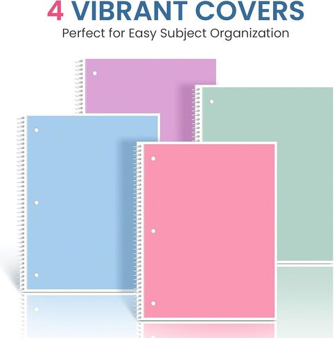 تحكم كلية Taja Spiral Notebook ، 4 حزمة ، 1 دفاتر موضوع (8 "× 10-1/2") ، ورق مكون من 3 حفرة ، دفتر ألوان باستيل متنوعة للمدرسة والمكتبية اللوازم in Kuwait