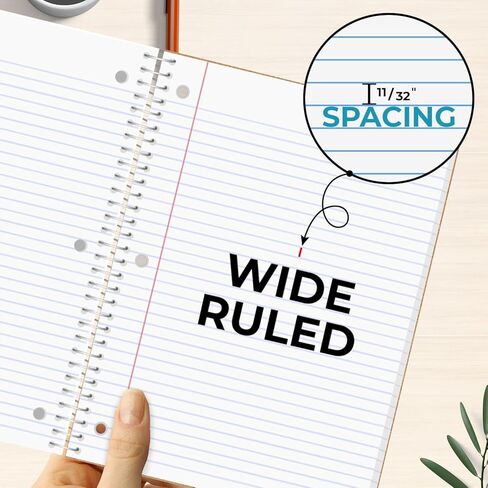 5 Subject Notebook Wide Ruled, 6 Pack, 300 Pages (150 Sheets), 8 x 10-1/2", 5 Subject Spiral Notebook with Dividers, Thick Paper Fights Ink Bleed, 3 Hole Punched, Spiral Notebooks for School in Kuwait