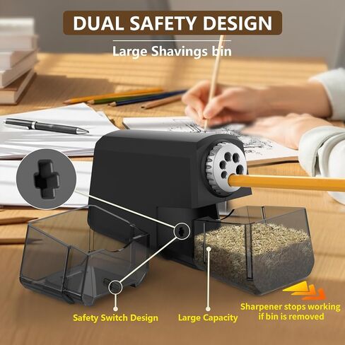 شحذ القلم الكهربائي الثقيل-تصميم 6 حفرة ، بدء/توقف السيارات ، صندوق حلاقة كبير ، شحذ آمن وسريع 4S ، شفرة زنك متينة-رائعة للاستخدام في المدرسة والمكتب in Kuwait
