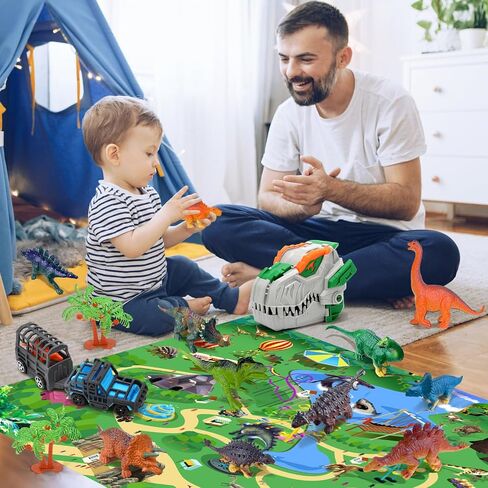 Dinosaur Toys for Kids 3-5, 12 Realistic Dinosaur Figures with a Detachable Dino Head for Scenes, Map & Transport Truck, Educational Gift Set for Boys and Girls Ages 3+ in Saudi Arabia