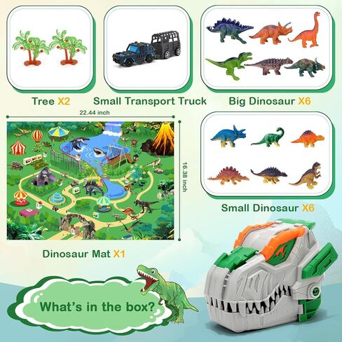 Dinosaur Toys for Kids 3-5, 12 Realistic Dinosaur Figures with a Detachable Dino Head for Scenes, Map & Transport Truck, Educational Gift Set for Boys and Girls Ages 3+ in Saudi Arabia