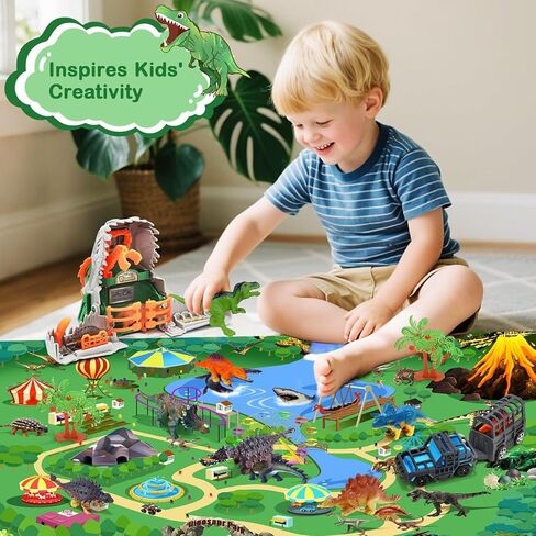 Dinosaur Toys for Kids 3-5, 12 Realistic Dinosaur Figures with a Detachable Dino Head for Scenes, Map & Transport Truck, Educational Gift Set for Boys and Girls Ages 3+ in Saudi Arabia