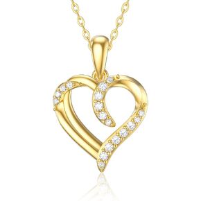 14K Gold Heart Necklace for Women Solid Gold Double Heart Pendant Necklace Love Jewelry Gifts for Wife,Mom,Girlfriend,Mother'Day, 18 Inch in Kuwait