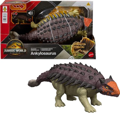 Mattel Jurassic World Rebirth Wild Roar Dinosaur ، شخصية Ankylosaurus قابلة للبص in Kuwait