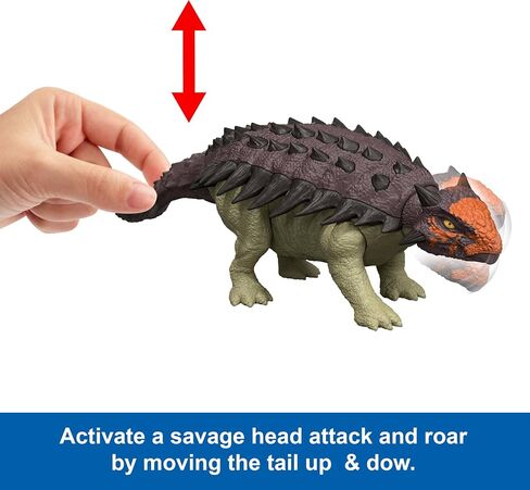 Mattel Jurassic World Rebirth Wild Roar Dinosaur ، شخصية Ankylosaurus قابلة للبص in Kuwait