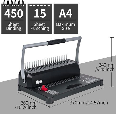 Comb Binding Machine, 21-Hole, 450 Sheets Capacity, Punch up to 12 Sheets,Punch Comb Binder Machines for Letter Size A5/A4 Paper with 100pcs 1/4" Binding Spines in Kuwait