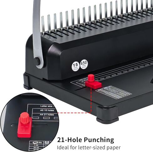 Comb Binding Machine, 21-Hole, 450 Sheets Capacity, Punch up to 12 Sheets,Punch Comb Binder Machines for Letter Size A5/A4 Paper with 100pcs 1/4" Binding Spines in Kuwait