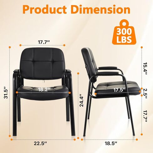 CLATINA Waiting Room Chairs No Wheels Set of 4, Stationary Leather Office Reception Guest Chair with Padded Arms for Elderly Desk Conference Room Lobby Table Side Salon in Saudi Arabia