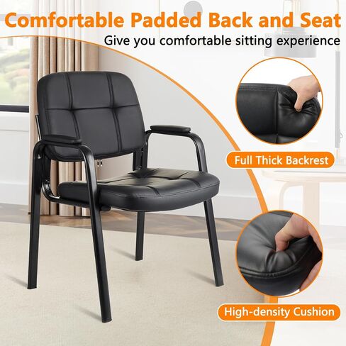 CLATINA Waiting Room Chairs No Wheels Set of 4, Stationary Leather Office Reception Guest Chair with Padded Arms for Elderly Desk Conference Room Lobby Table Side Salon in Saudi Arabia