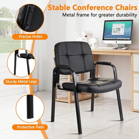 CLATINA Waiting Room Chairs No Wheels Set of 4, Stationary Leather Office Reception Guest Chair with Padded Arms for Elderly Desk Conference Room Lobby Table Side Salon in Saudi Arabia