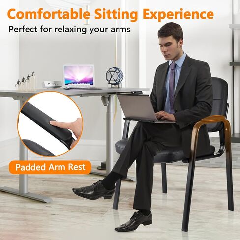 CLATINA Waiting Room Chairs No Wheels Set of 4, Stationary Leather Office Reception Guest Chair with Padded Arms for Elderly Desk Conference Room Lobby Table Side Salon in Saudi Arabia