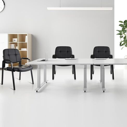 CLATINA Waiting Room Chairs No Wheels Set of 4, Stationary Leather Office Reception Guest Chair with Padded Arms for Elderly Desk Conference Room Lobby Table Side Salon in Saudi Arabia
